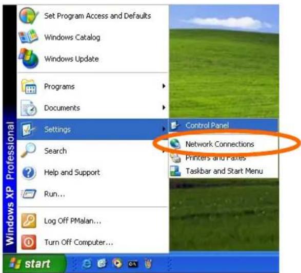 Set Program Access and Defaults Windows Catalog Windows Update Programs Documents Settings Search Help and Support Run... Log Off PMalan... Turn Off Computer... Control Panel Network Connections Printers and Fixes Taskbar and Start Menu start