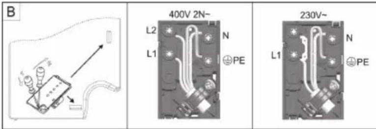 B 400V 2N~ L2 N L1 ⊕PE 230V~ L1 N ⊕PE
