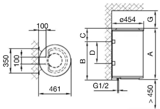 100 350 100 461 Ø454 G C D B A G1/2 >450