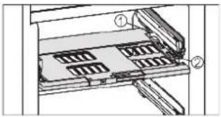 Technical diagram showing a mechanical assembly with labeled parts, including numbered annotations ① and ②.