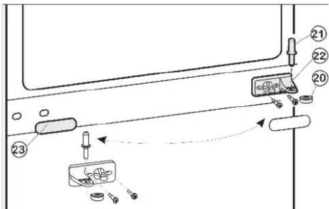 Diagram showing a device assembly with numbered components and directional arrows indicating connection or movement.