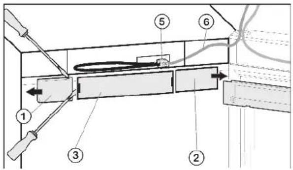 Technical diagram of a mechanical or electrical device with numbered components and directional arrows indicating flow or movement.