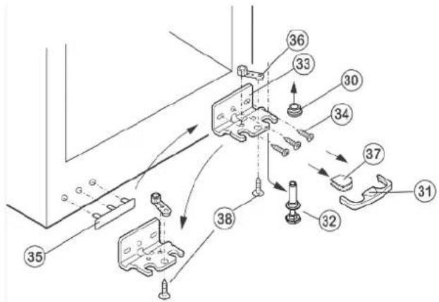 Technical diagram showing mechanical assembly with numbered components and directional arrows indicating motion or assembly.