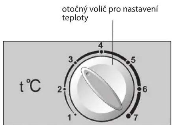otočný volič pro nastavení teploty t °C 1 2 3 4 5 6 7