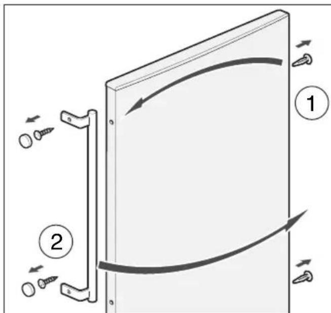 Diagram illustrating a door mechanism with labeled parts and directional arrows indicating motion or movement.