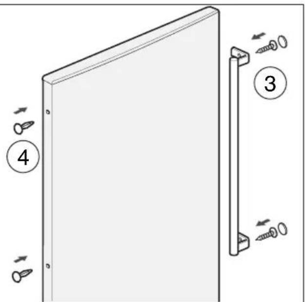 Diagram showing a door frame with four numbered components and directional arrows indicating movement or assembly.