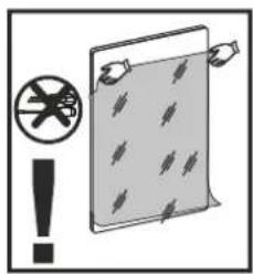 Warning symbol with a crossed-out 'No' sign and an exclamation mark, next to a document with grid pattern.