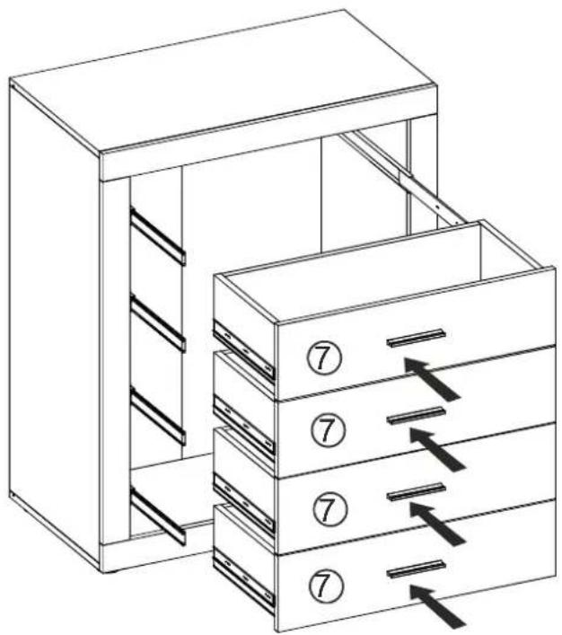 Technical diagram of a multi-level storage cabinet with numbered compartments and directional arrows indicating flow or movement.
