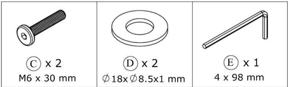 ① x 2 M6 x 30 mm ② x 2 ∅18x∅8.5x1 mm ③ x 1 4 x 98 mm