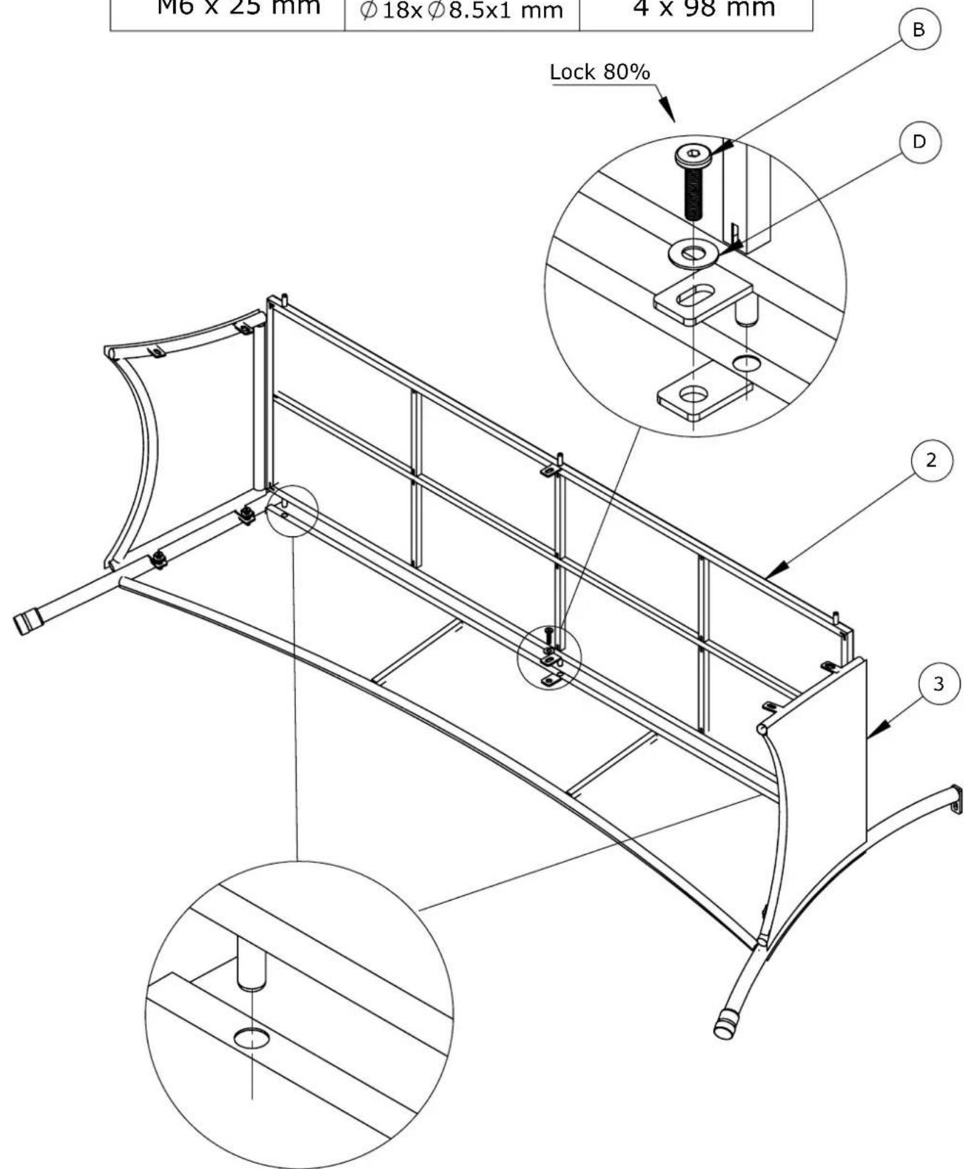 M6 x 25 mm Ø18x Ø8.5x1 mm 4 x 98 mm Lock 80% B D 2 3