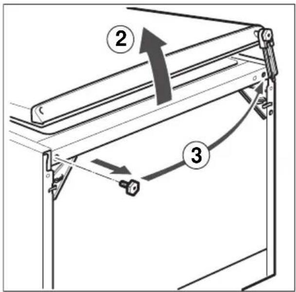 Technical diagram showing a mechanical assembly with labeled parts and directional arrows indicating motion or force.