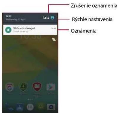 Zrušenie oznámenia Rýchle nastavenia Oznámenia 16:52 Wednesday 17 April SIM cards changed Touch to set up