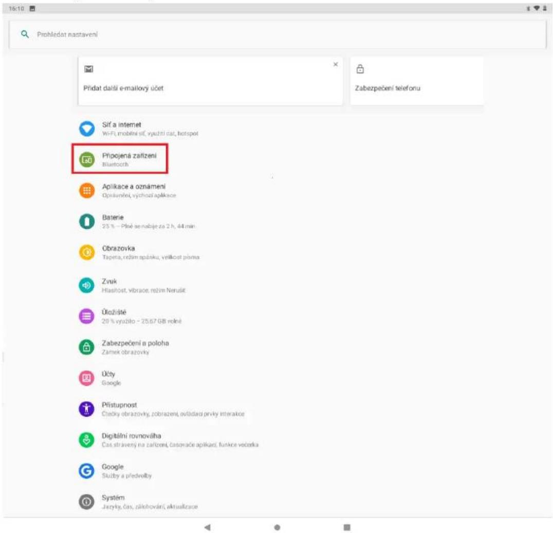 Prohledat nastavení Přidat další e-mailový účet Sif a internet Wi-Fi, mobilní siť, využní čat, hotspot Pripojená zařízení Bluetooth Aplikace a oznámení Opravnění, výchhozi aplikace Baterie 25 % - Plné se nabije zo 2 h, 44 min Obrazovka Tapeta, režim apšniku, veříkost plana Zvuk Flashost, vibrace, režim Nerusít Úložistě 20 % vyzůlo - 25.67 GB rolné Zabezpečení a poloha Zamek obrazovky Účty Google Přístupnost Člicky obrazovky, zobrazení, ovládava prvky interakce Digitalní rovnováha Cas stravený na zařízení, časovace aplikaci, funkce većerka Google Služby a předvolby Systém Jazvky, čas, zlikňování, aktualizace