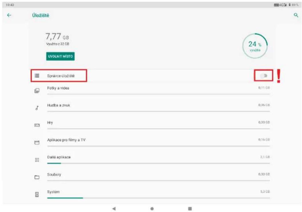 Úložistě 7,77 GB Vyuzito z 32 GB UVOLNIT MÍSTO Správce úložistě Fotky a video 0,11 GB Hudba a zvuk 0,06 GB Hry 0,00 GB Aplikace pro filmy a TV 0,16 GB Dalši aplikace 2,1 GB Soubory 0,00 GB Systém 5,3 GB