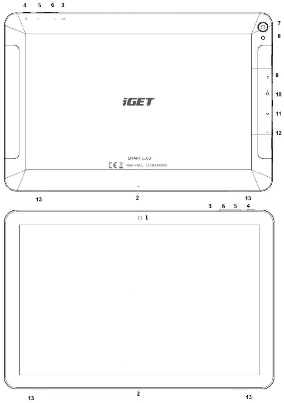 iGET SMART L103 CE Made in PLC. LL03XXXXXXX 13 2 13 3 6 5 4 13 2 13