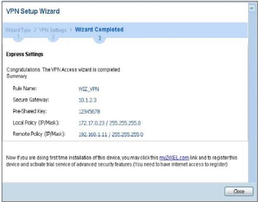 ZYXEL iCard 300U UAG5100 - VPN Express Wizard - Finish - 1