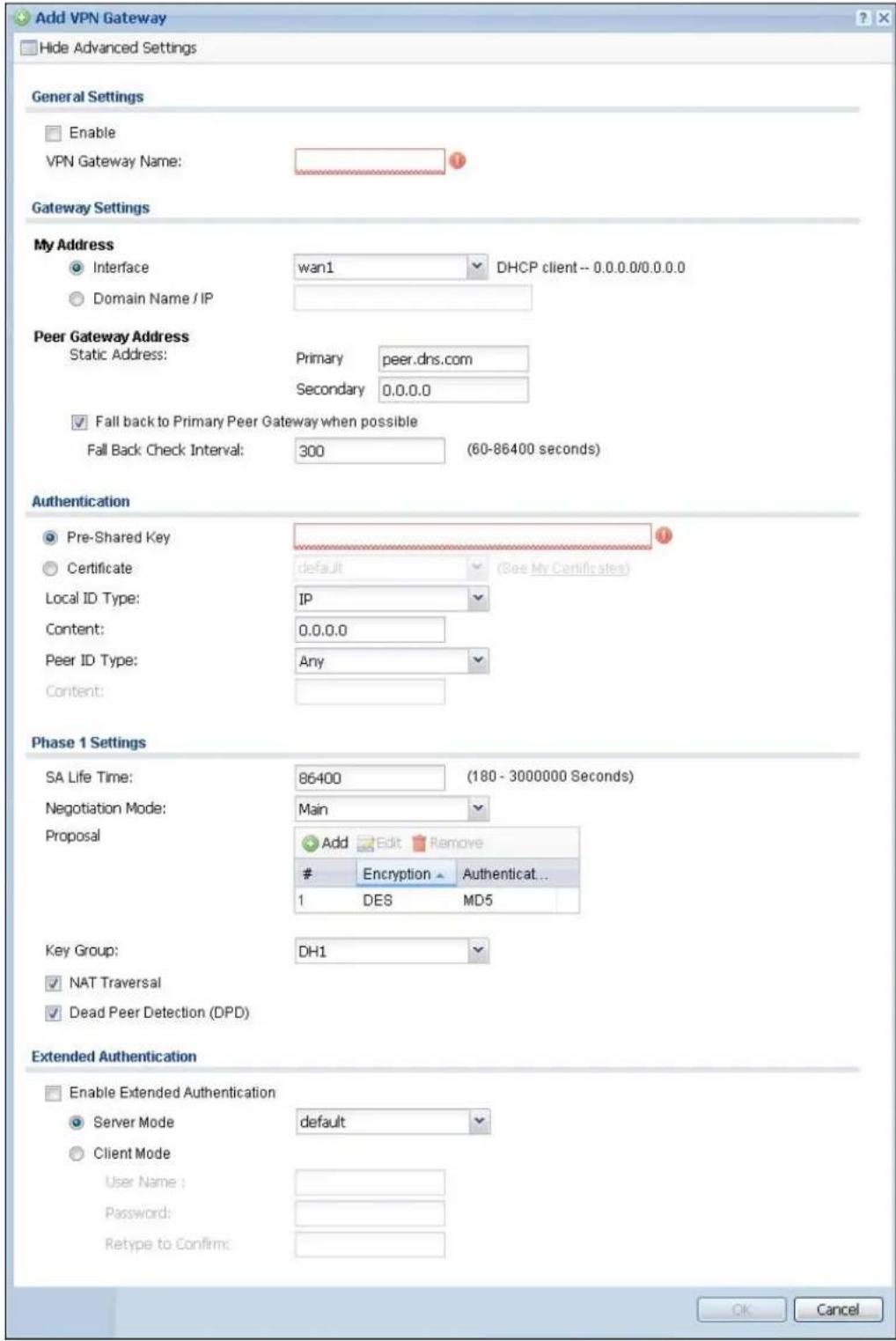 ZYXEL iCard 300U UAG5100 - The VPN Gateway Add/Edit Screen - 1