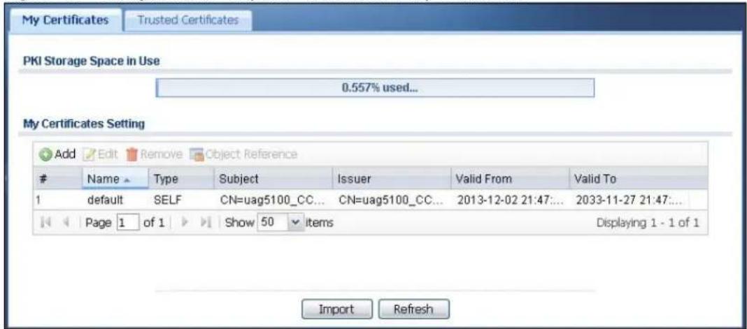 ZYXEL iCard 300U UAG5100 - The My Certificates Screen - 1