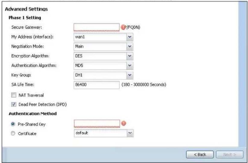 ZYXEL iCard 300U UAG5100 - VPN Advanced Wizard - Phase 1 Settings - 1