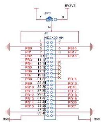 JP3 1 3 N 5V3V3 J3 HD2X20-HH 1 2 3 4 PB0 5 6 PB18 PB1 7 8 PB17 PB2 9 10 PB15 PB3 11 12 PB4 13 14 PB5 15 16 PB6 17 18 PB7 19 20 PB8 21 22 PB9 23 24 PB10 25 26 PB11 27 28 PB12 29 30 PB13 31 32 PB14 33 34 PB15 35 36 PB16 37 38 PB17 39 40 PD14 PD15 PD16 PD17 PD18 PD19 PD20 PD21 3V3 3V3