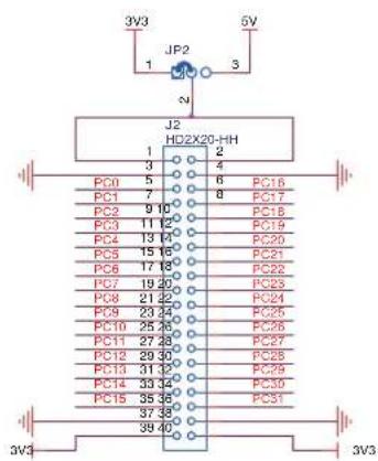 3V3 JP2 1 3 2 5V J2 HD2X20-HH 1 2 3 4 PC0 5 6 PC18 7 8 PC17 9 10 PC18 11 12 PC19 13 14 PC20 15 16 PC21 17 18 PC22 19 20 PC23 21 22 PC24 23 24 PC25 25 26 PC26 27 28 PC27 29 30 PC28 31 32 PC29 33 34 PC30 35 36 PC31 37 38 39 40 3V3
