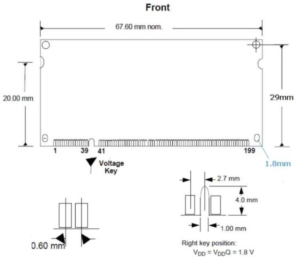 Front 67.60 mm nom. 20.00 mm 29mm 1 39 41 199 Voltage Key 1.8mm 2.7 mm 4.0 mm 1.00 mm 0.60 mm Right key position: VDD = VDDQ = 1.8 V