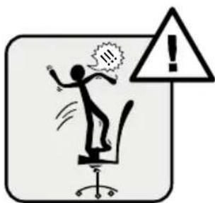 Warning symbol showing a person falling on an office chair with a warning sign and exclamation mark