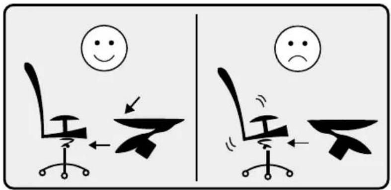 Two-panel cartoon showing a smiling office chair and an empty office chair with facial expressions, likely illustrating visual perception or stress.