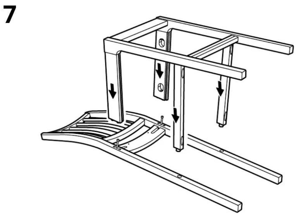 Technical line drawing of a mechanical assembly with wooden frame and structural supports (no text or symbols)