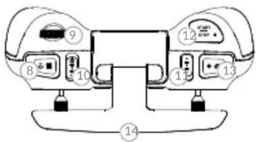 Diagram of a dual-chamber device with numbered ports and connectors