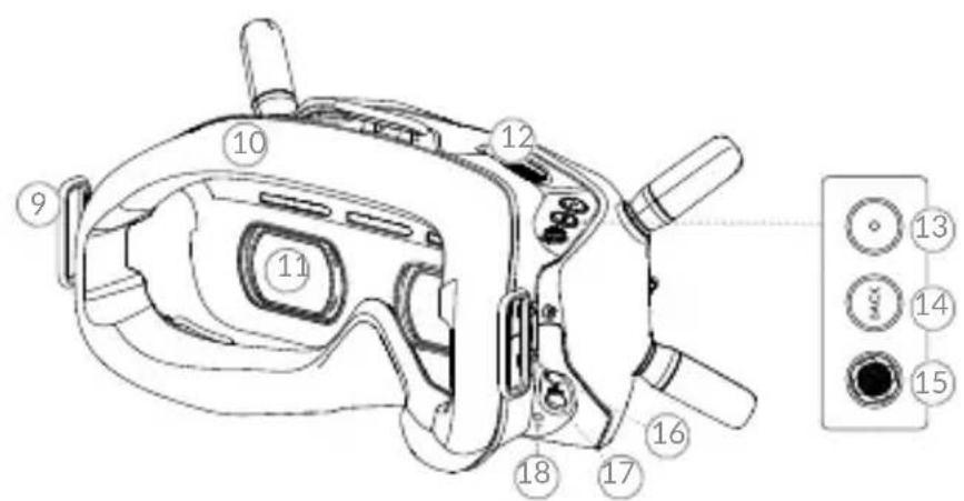 Technical diagram of a device's front panel with numbered components and control buttons labeled 13, 14, 15.