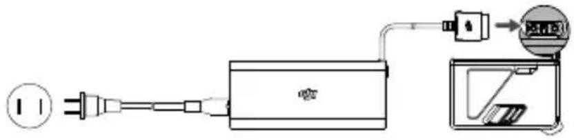 Diagram showing electrical connections with a power plug, battery pack, and device labeled 'E-H3'