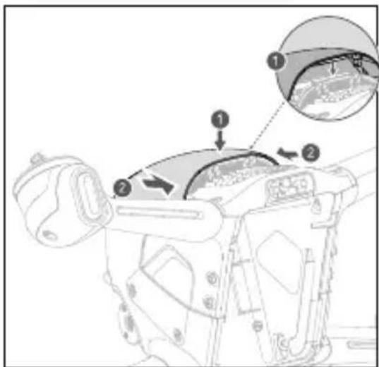 Technical diagram of a mechanical device with numbered components and an inset close-up view showing internal structure.