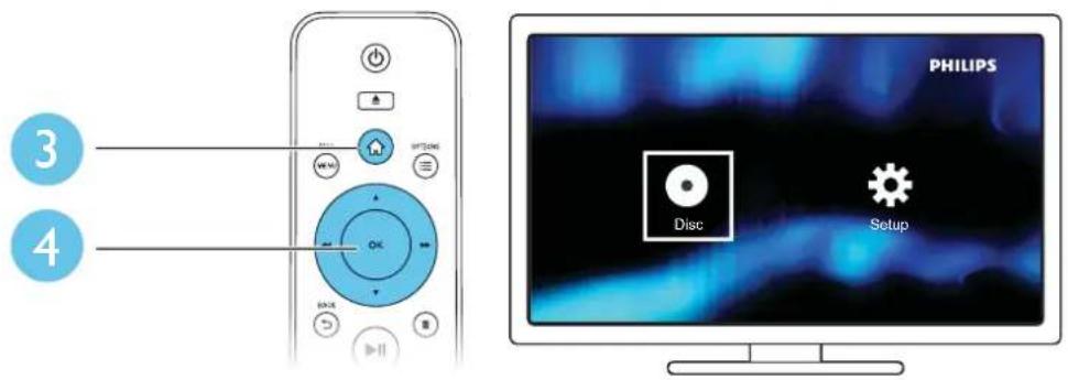 3 4 OK DISC SETUP PHILIPS