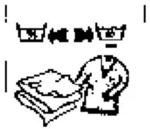 Simple line drawing showing a person washing clothes with a bowl above it, likely illustrating laundry or laundry process.