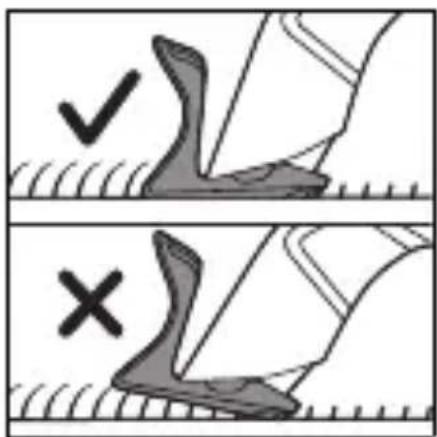 Diagram showing two scenarios of a shoe being checked and unchecked, with checkmark and cross symbols indicating correct and incorrect states.