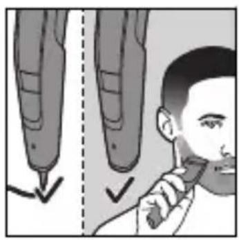 Illustration showing a person using a tool to brush or mark, with arrows indicating stroke direction and a dashed line suggesting alignment or measurement.