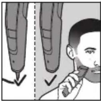 Illustration showing a person using a tool to address or press, with arrows indicating movement and a dashed line suggesting alignment or correction.
