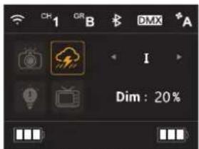 CH 1 OR B DMX A I Dim : 20%
