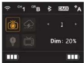 CH 1 GR B DMX A Dim: 20%