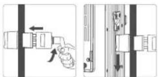 Diagram showing mechanical assembly steps with directional arrows and component labels
