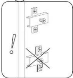 Diagram showing a door with warning symbols and two electrical circuit components, one marked with a plus sign and the other with a minus sign.