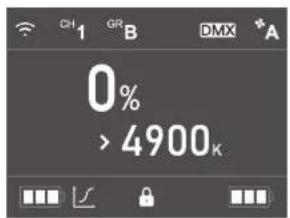 CH1 GR B DMX *A 0% > 4900k
