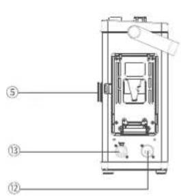 Technical diagram of a device with numbered labels pointing to internal components
