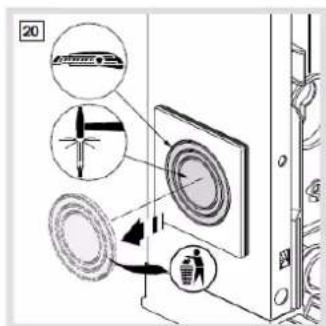 Diagram illustrating the installation of a window with labeled components including train, fan, and trash bin