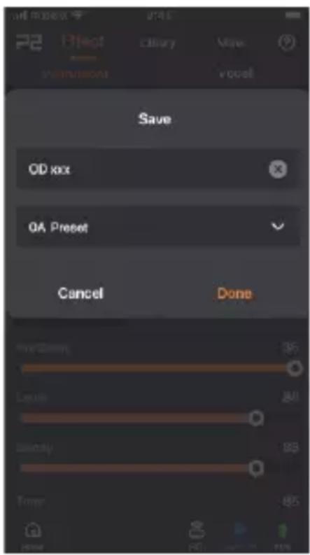 Save OD xxx QA Preset Cancel Done Fire Grey 35 Leake 80 Binary 95 Tone 45