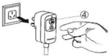 Diagram showing hand holding a wall-mounted electrical socket connected to a terminal block, with a numbered label indicating step 4.