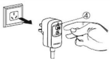Diagram showing a hand inserting a plug into an electrical socket, with a labeled component and directional arrow indicating insertion.