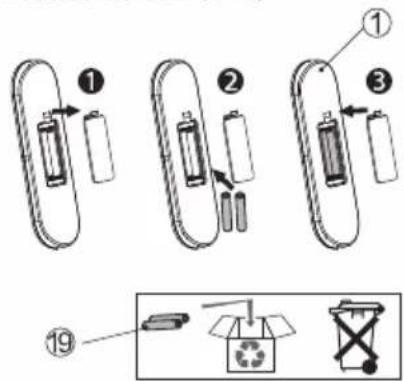 Diagram illustrating battery charging process with numbered steps and recycling symbol
