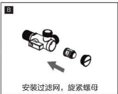 B 安装过滤网,旋紧螺母